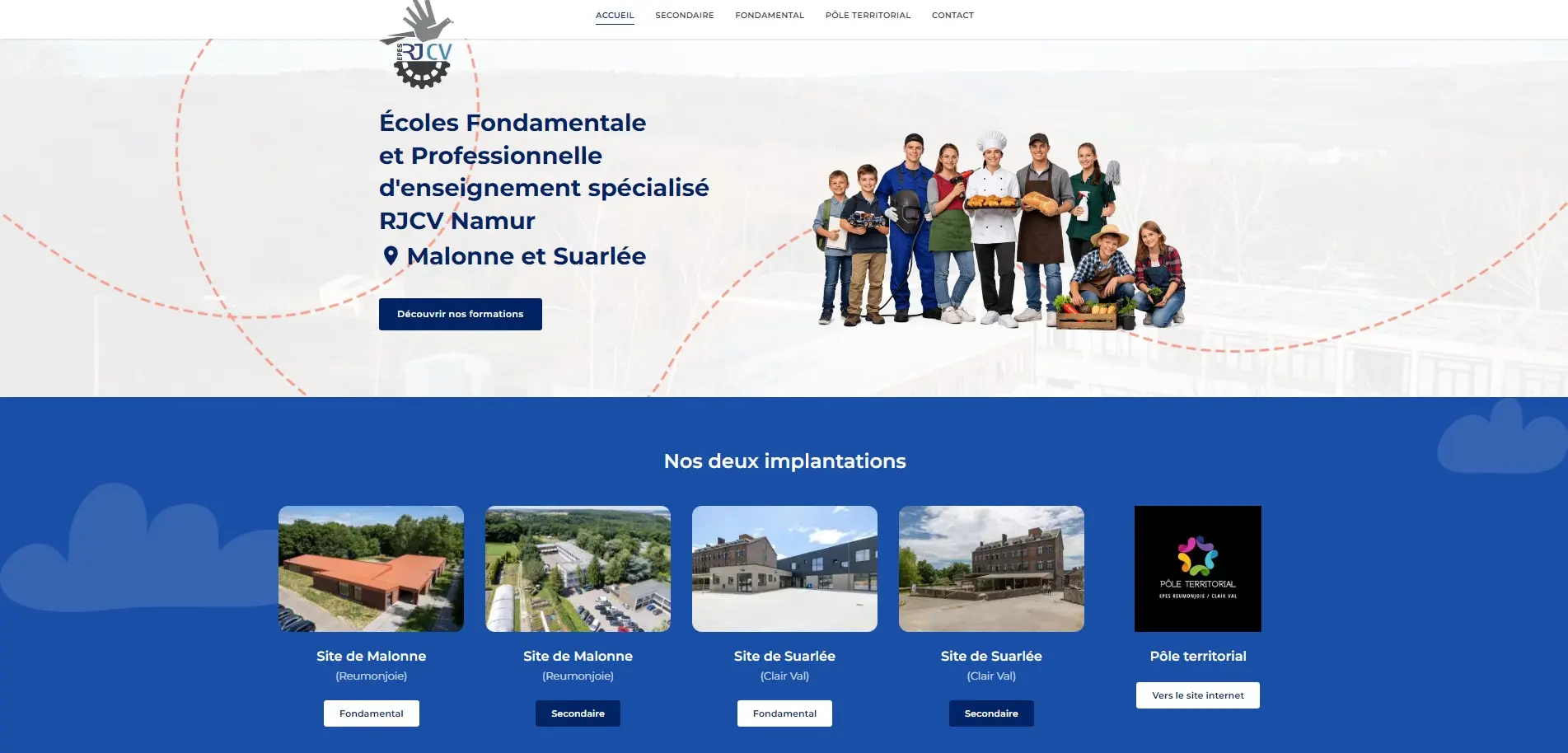 Page d'accueil du nouveau site web RJCV Namur